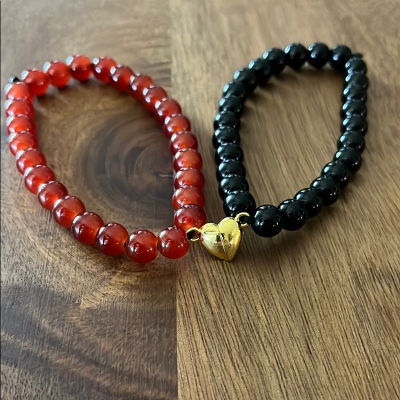 Jewelry - Elegant Red and Black Beaded Bracelet Set Jewelry